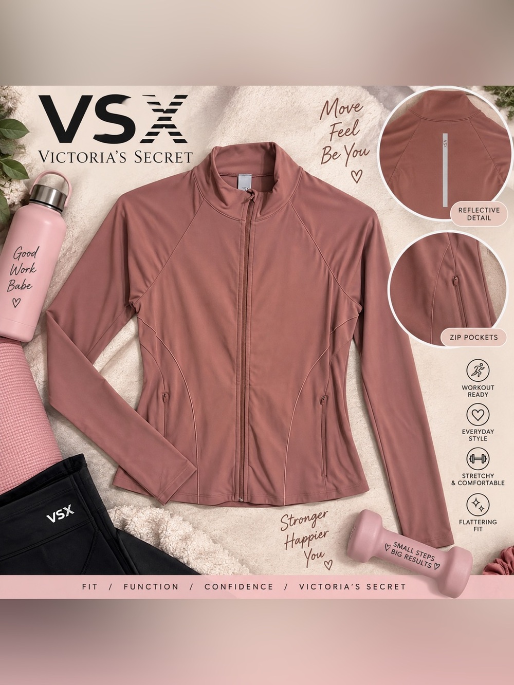 VSX Victoria’s Secret Mauve Full Zip Athletic Jacket Size M